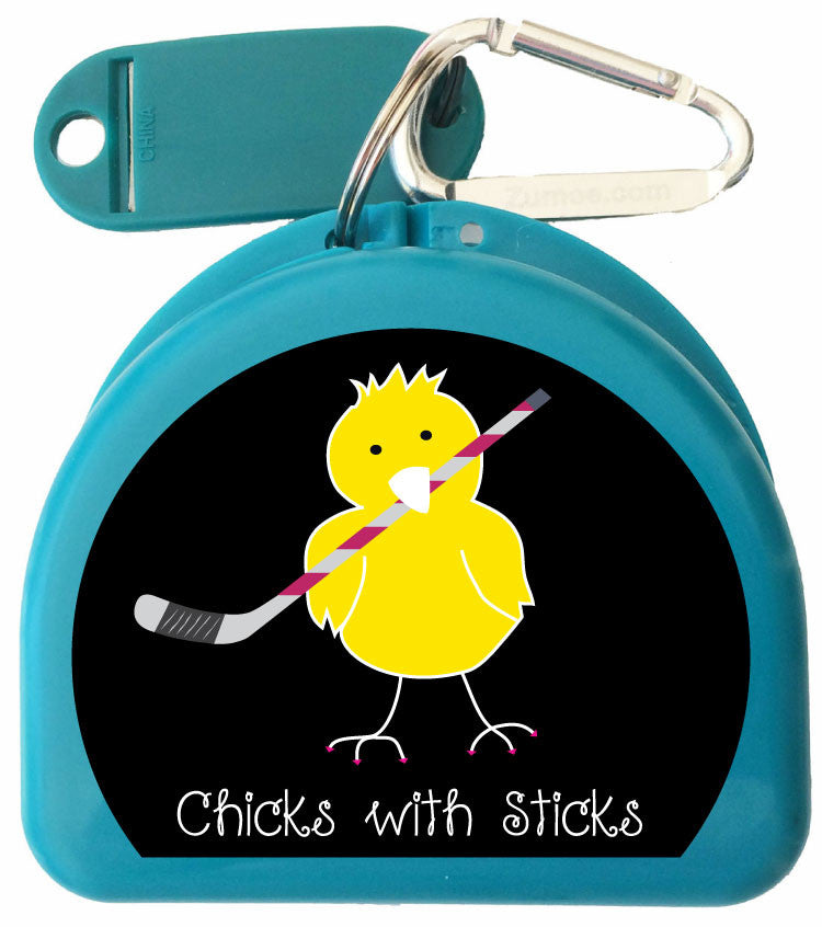 628 - Mouth Guard Case - Chick with Ice Hockey Stick