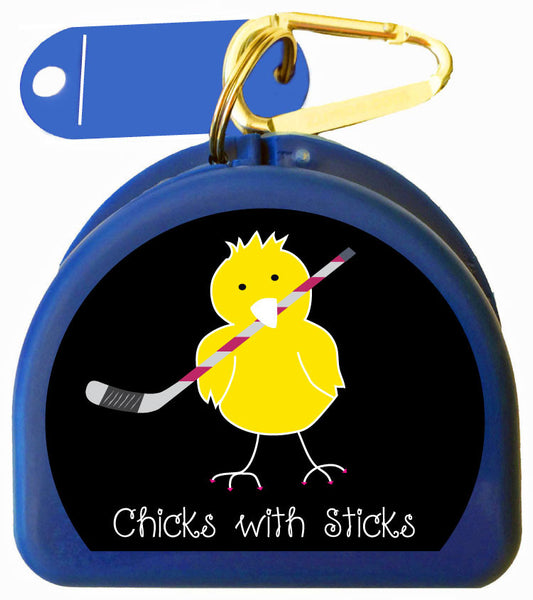 628 - Mouth Guard Case - Chick with Ice Hockey Stick