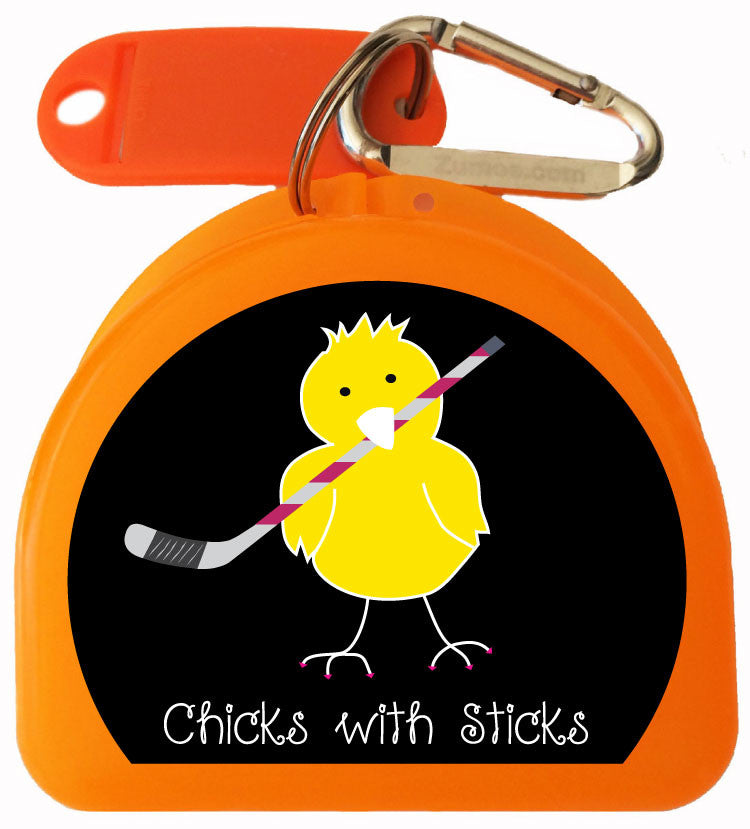 628 - Mouth Guard Case - Chick with Ice Hockey Stick