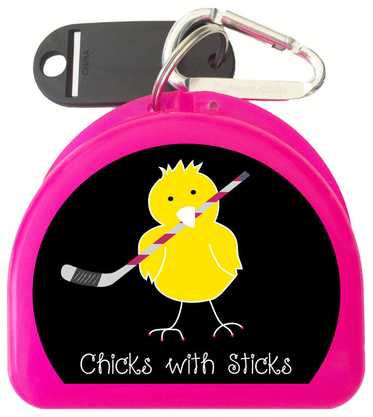 628 - Mouth Guard Case - Chick with Ice Hockey Stick