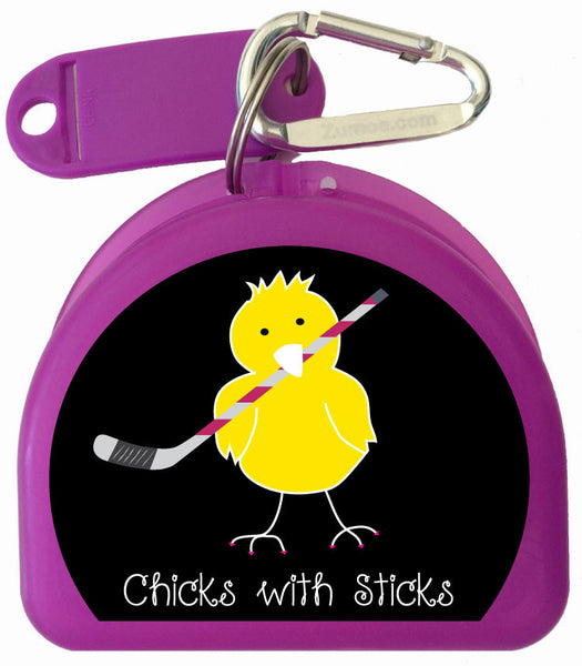 628 - Mouth Guard Case - Chick with Ice Hockey Stick