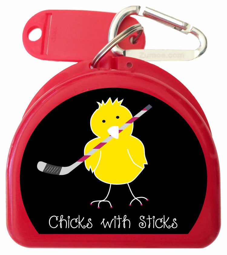 628 - Mouth Guard Case - Chick with Ice Hockey Stick